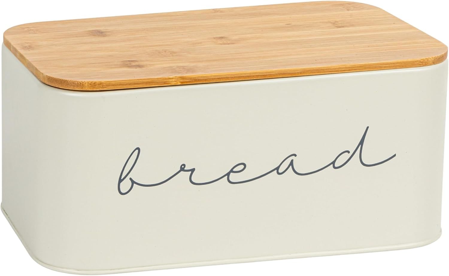 Cream Metal Bread Bin with Bamboo Lid