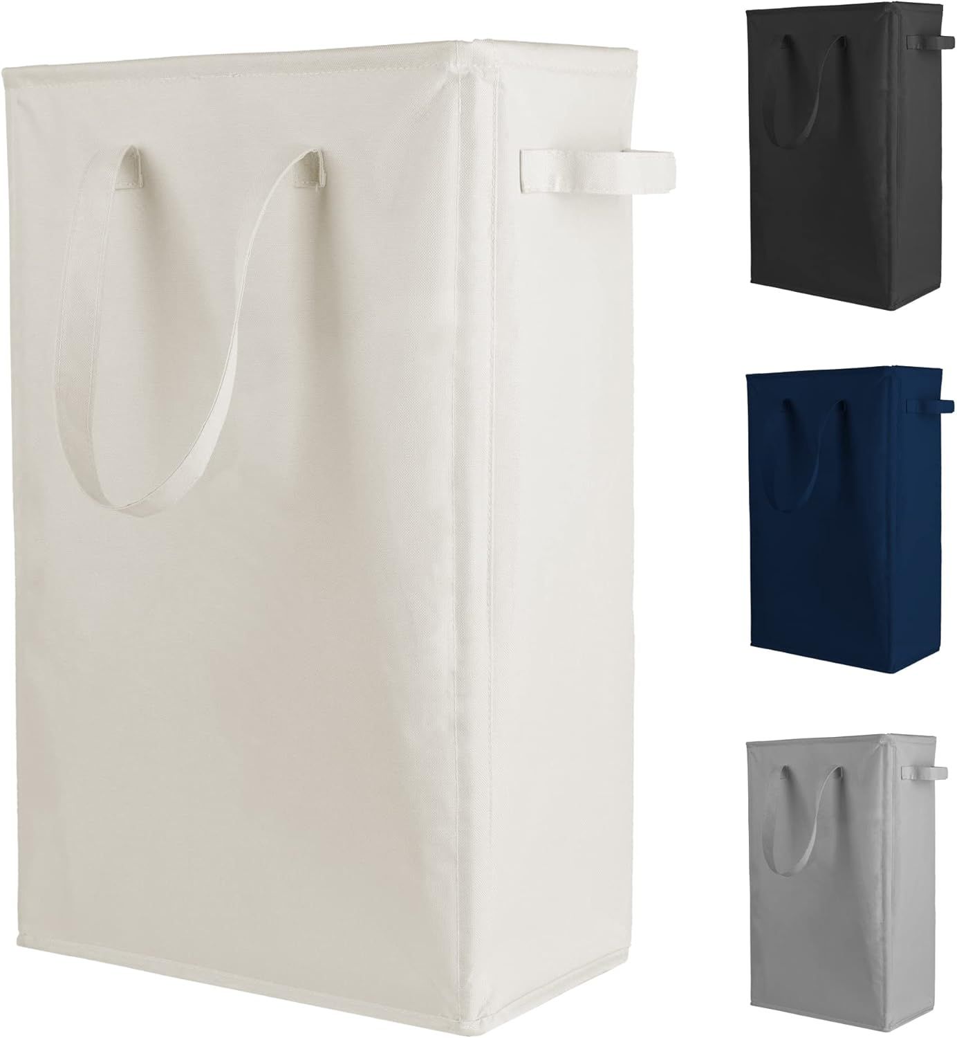 Beige Collapsible Slim Laundry Hamper with Handles