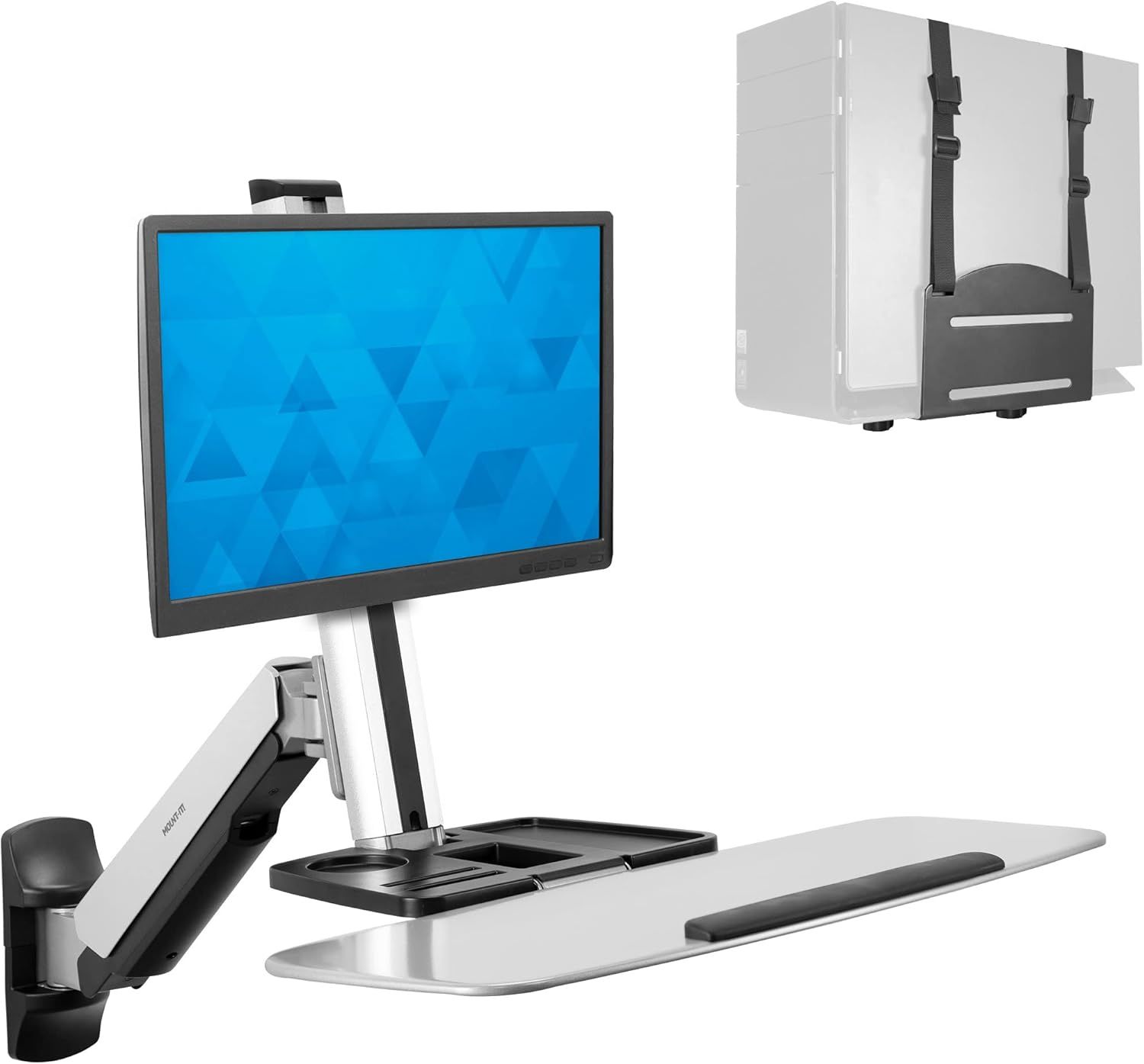 Adjustable Full-Motion Wall Mount Workstation with Keyboard, CPU, and Monitor Mount