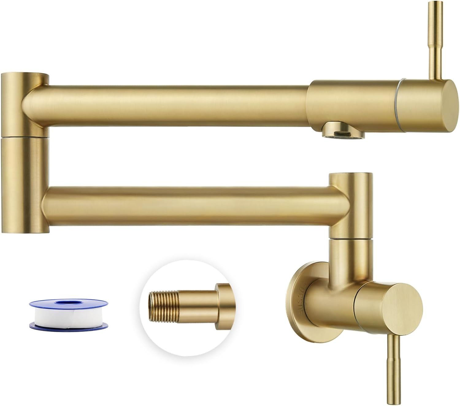 Brushed Gold Stainless Steel Wall Mount Pot Filler Faucet