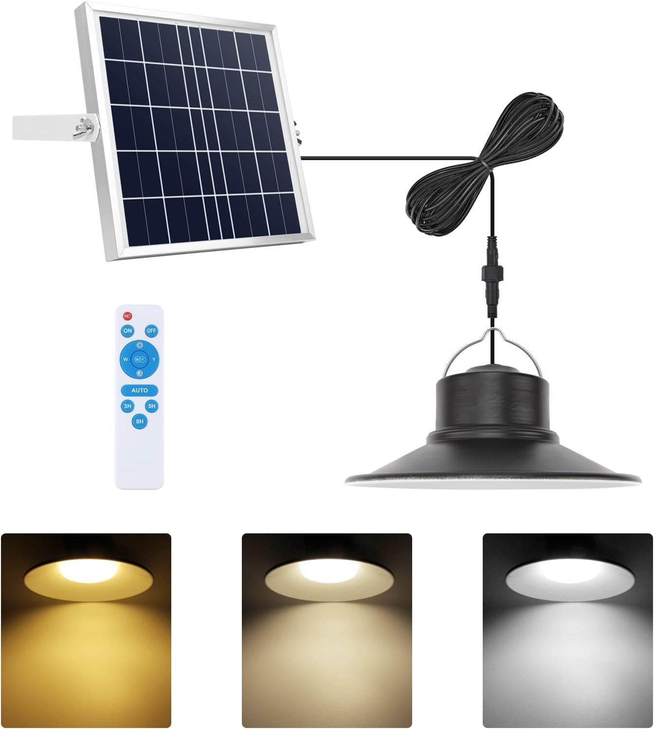 Black Aluminum LED Solar Pendant Light with Remote Control