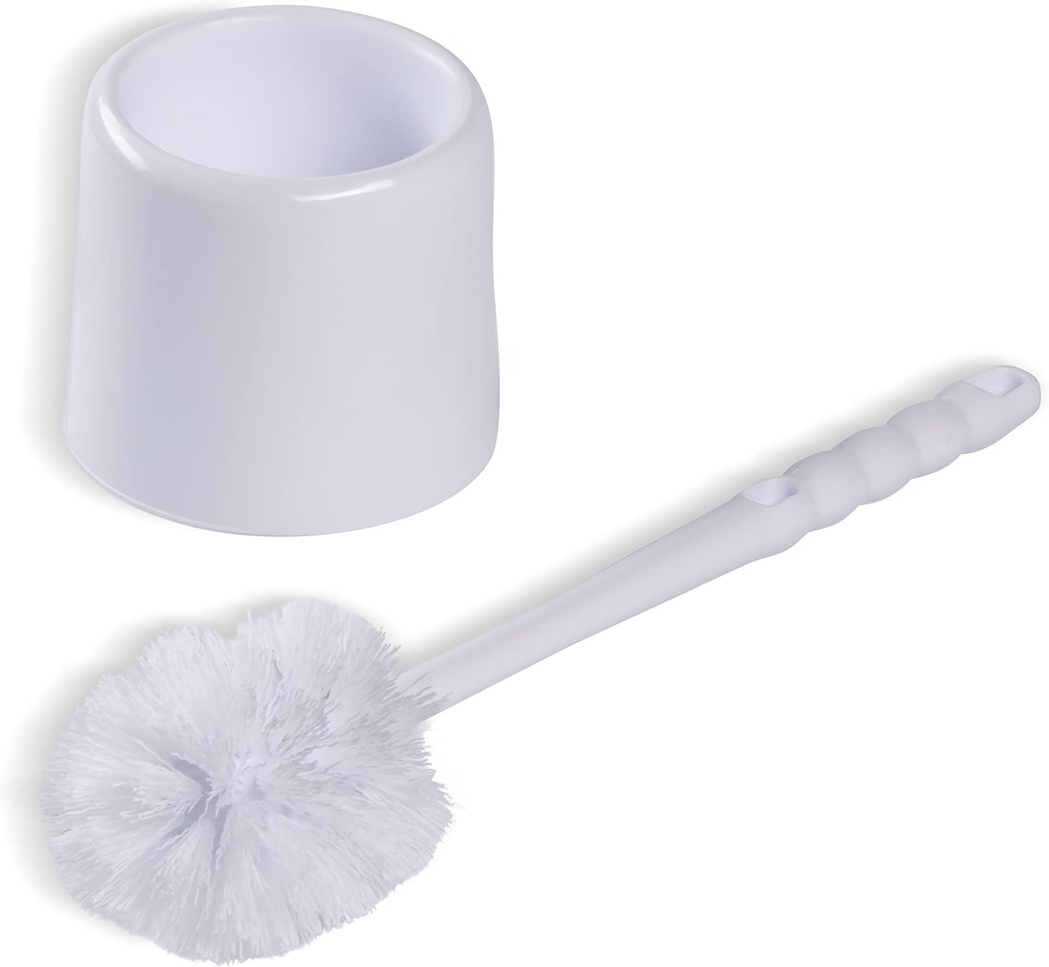 White Polypropylene Toilet Brush with Holder, 14.5" Height