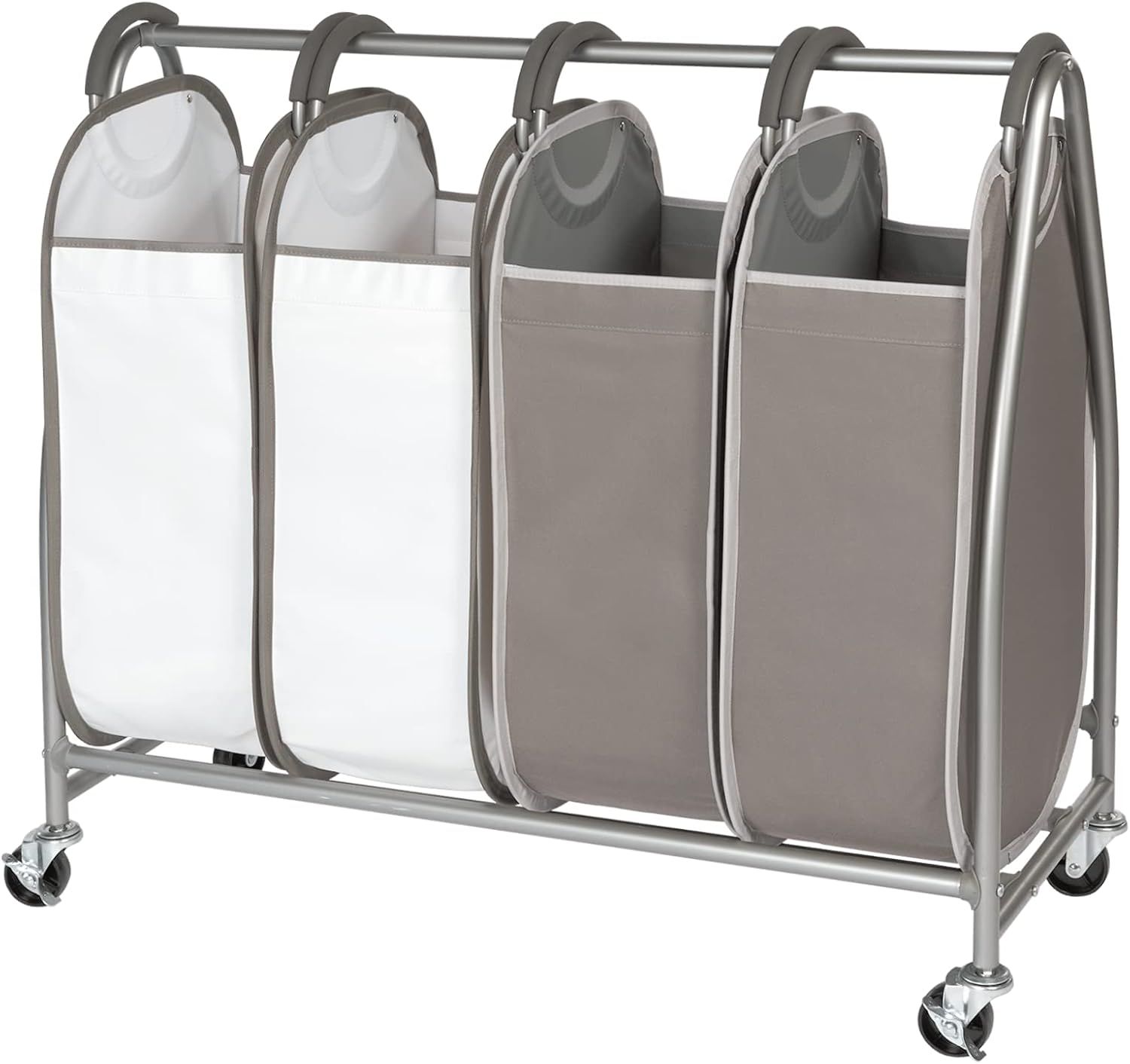 Gray and White Quad Laundry Sorter with Wheels