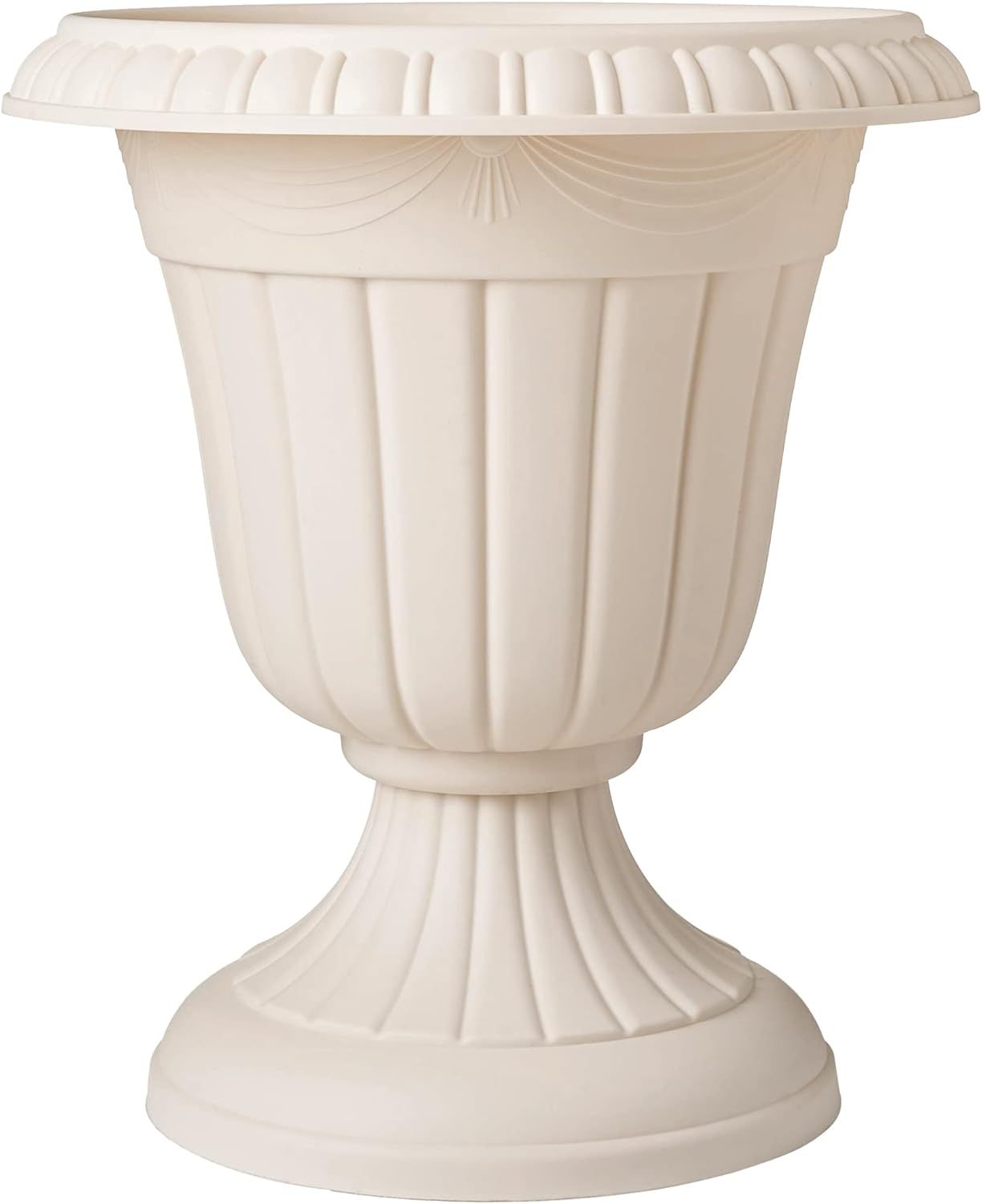 Classic Beige Traditional Plastic Urn Planter, 18" Height for Outdoor Spaces