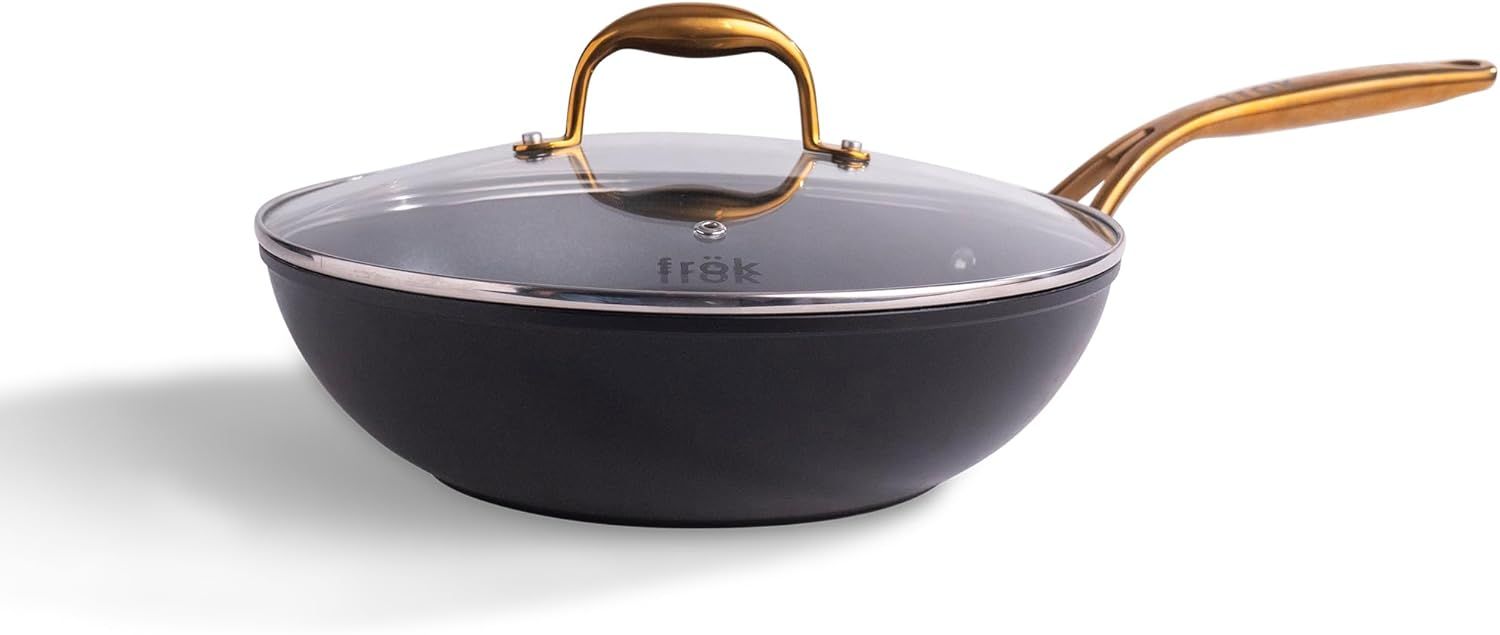 11-Inch Black and Gold Non-Stick Fry Pan with Lid