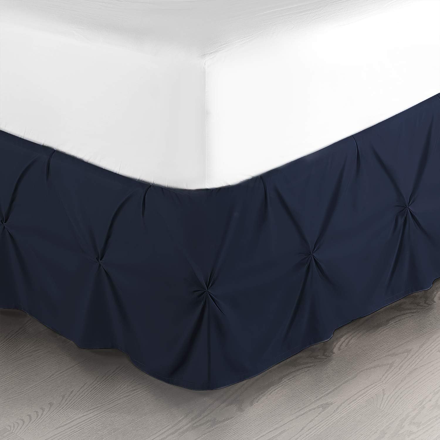 Navy Blue Pinch Pleat Queen Polyester Bed Skirt with 14" Drop