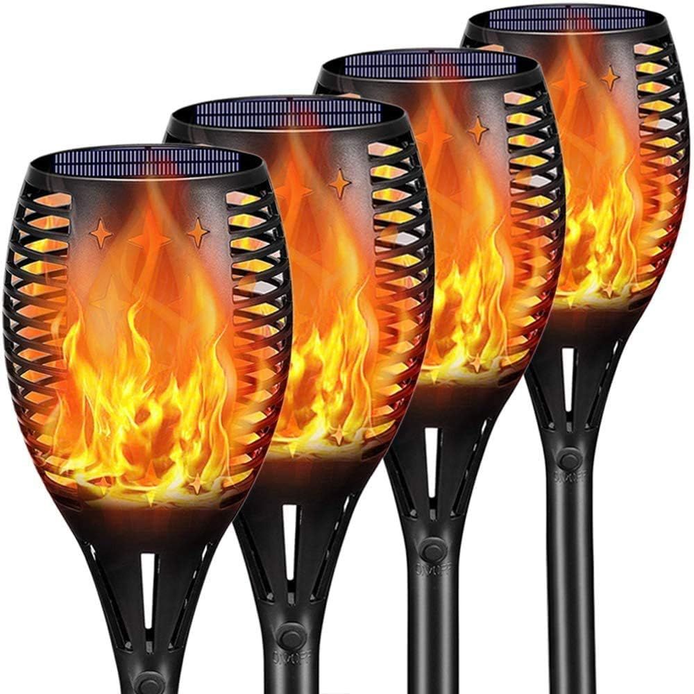 Solar Powered LED Pathway Torch Lights with Flickering Flame, 43" Black, 4 Pack