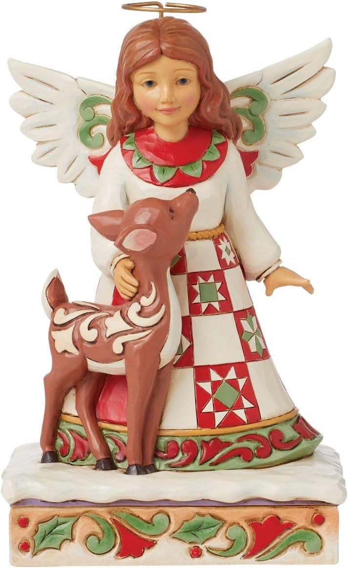 Hand-Painted Resin Angel with Deer Figurine