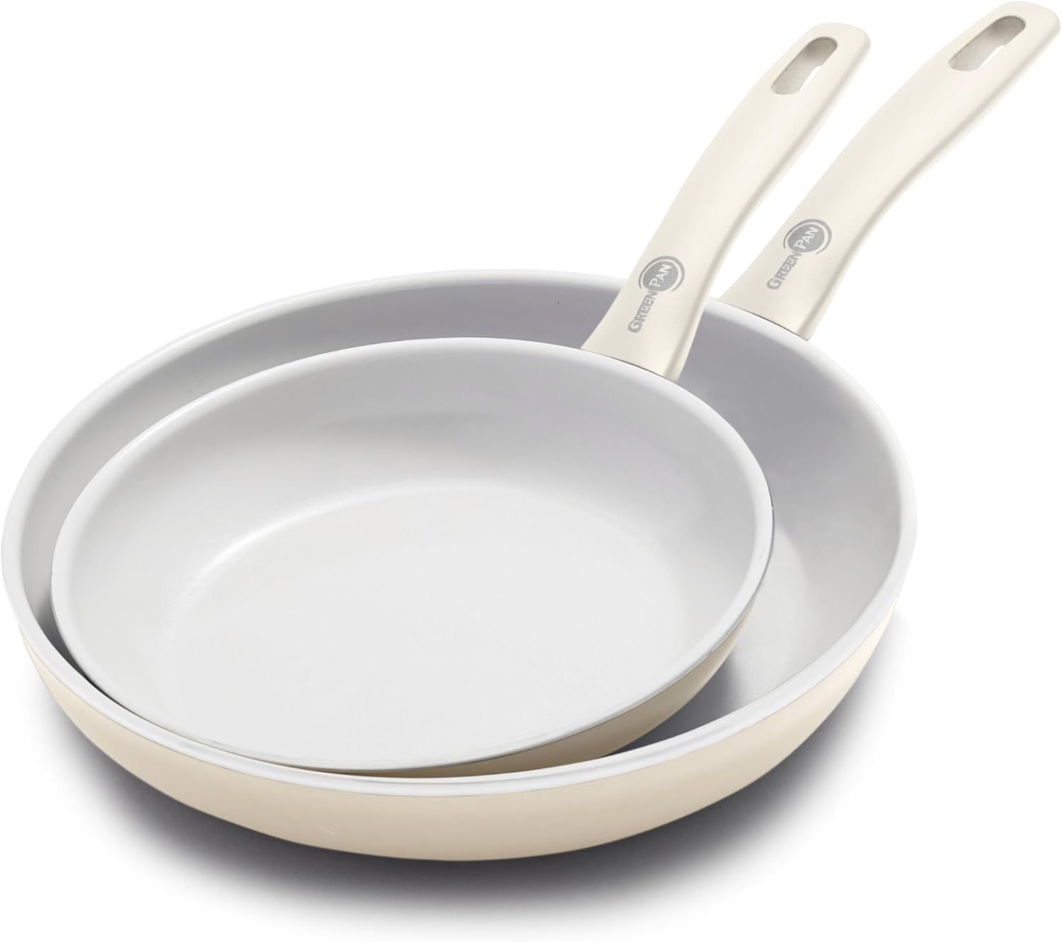 Cream White Aluminum Nonstick Ceramic Frypan Set, 8" and 10"