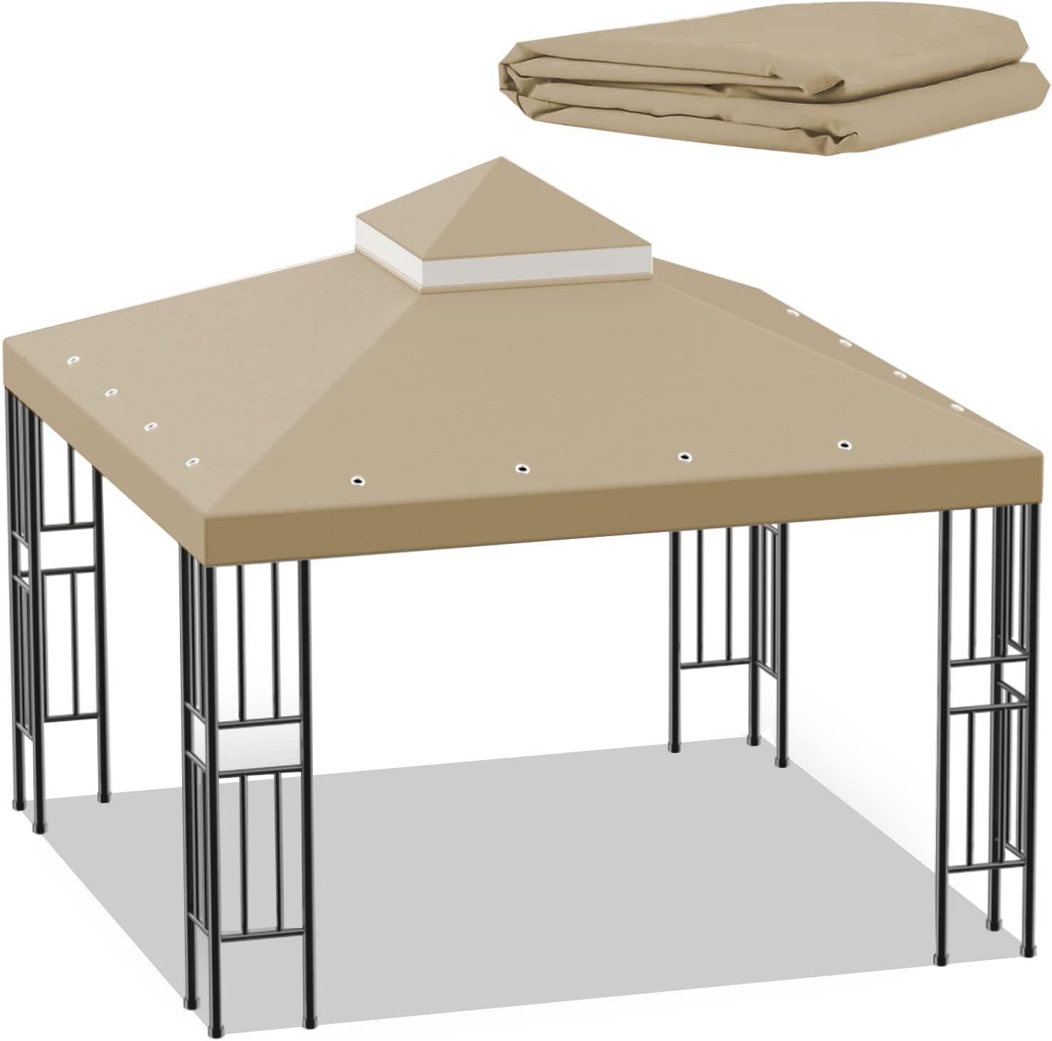 Beige Double-Tiered 10x10 FT Waterproof Gazebo Canopy Cover