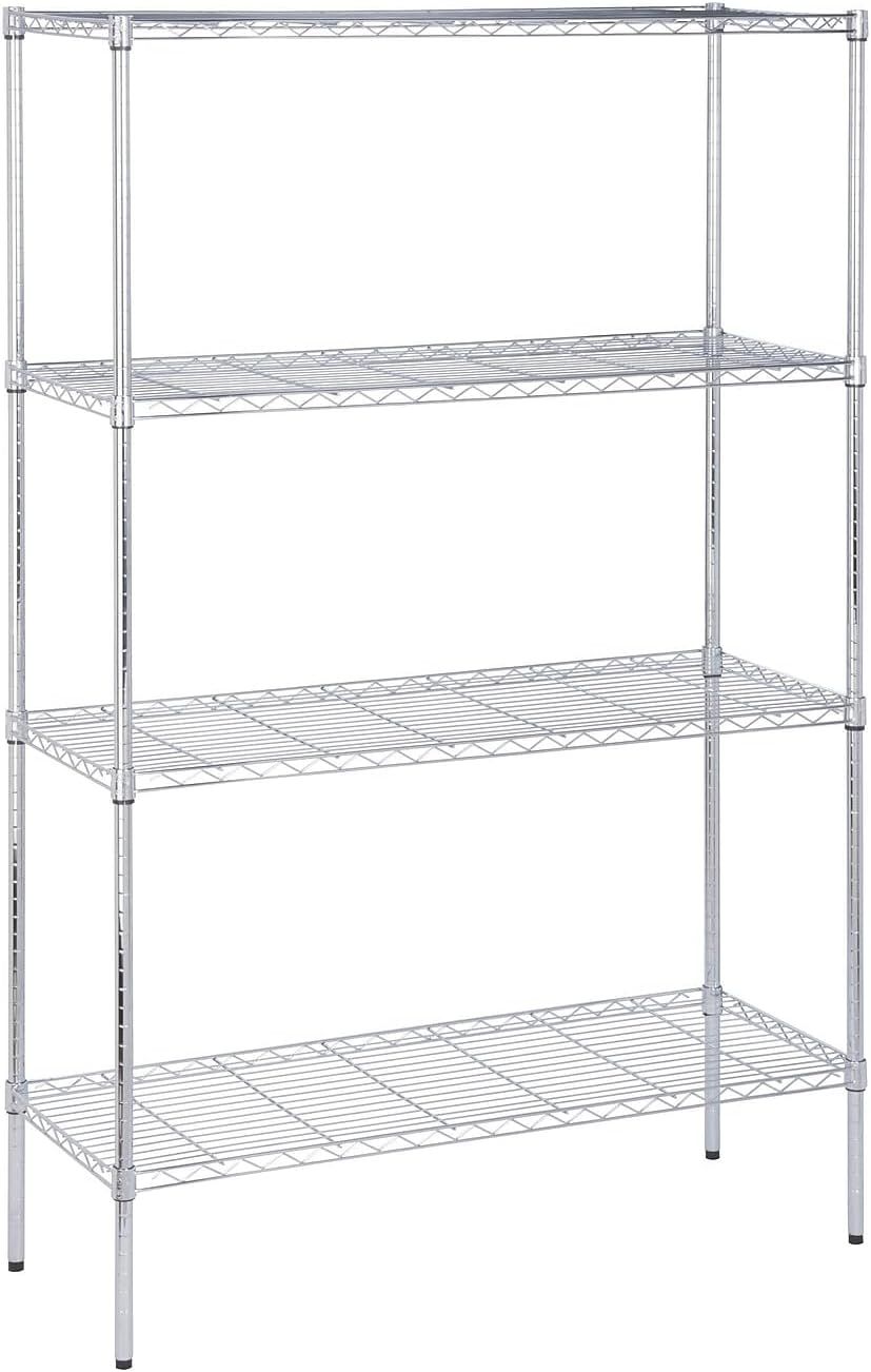 Adjustable Chrome 4-Tier Steel Shelving Unit, 72" Height