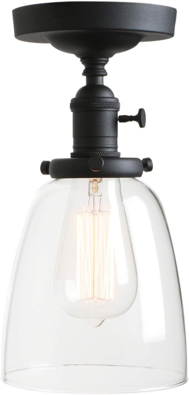 Black Vintage Industrial Semi Flush Mount Ceiling Light with Clear Glass Shade