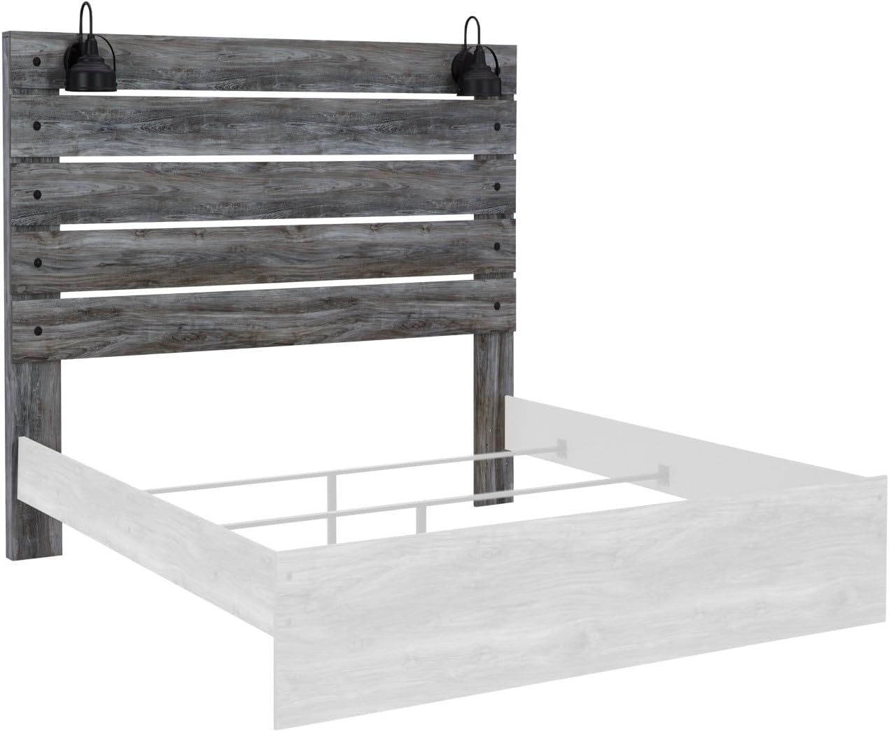 Gray Driftwood Queen Panel Bed with Sconce Lights