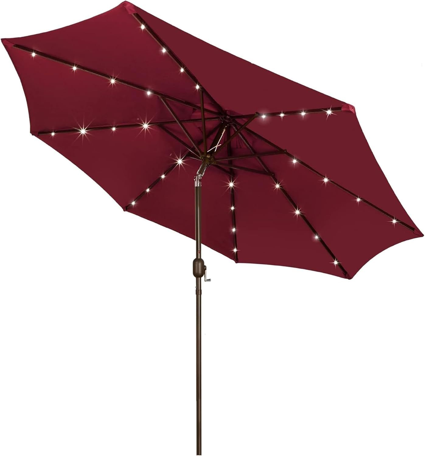 Burgundy 9 ft. LED Lighted Market Beach Umbrella with Aluminum Pole