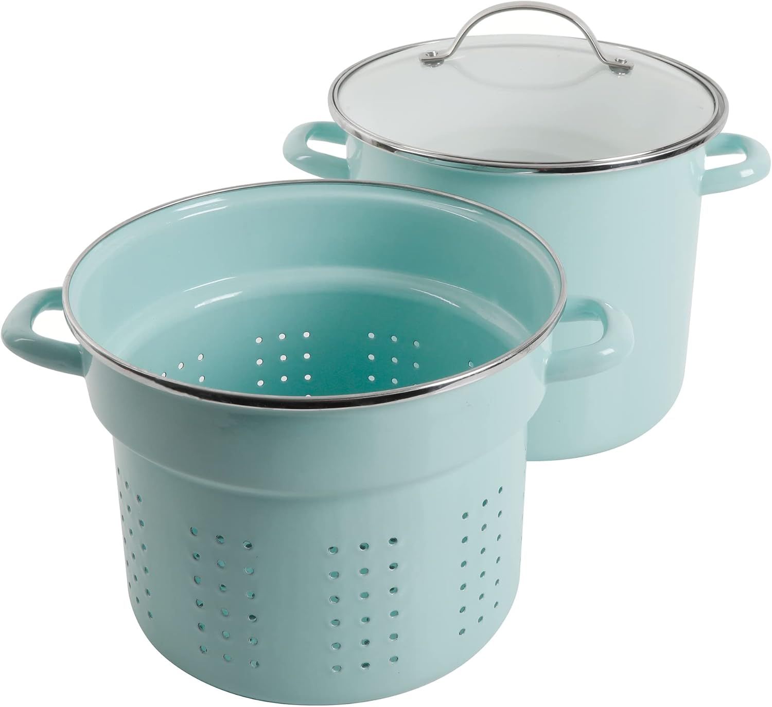 Martha Blue 8-Quart Enamel Steel Stock Pot with Steamer Insert