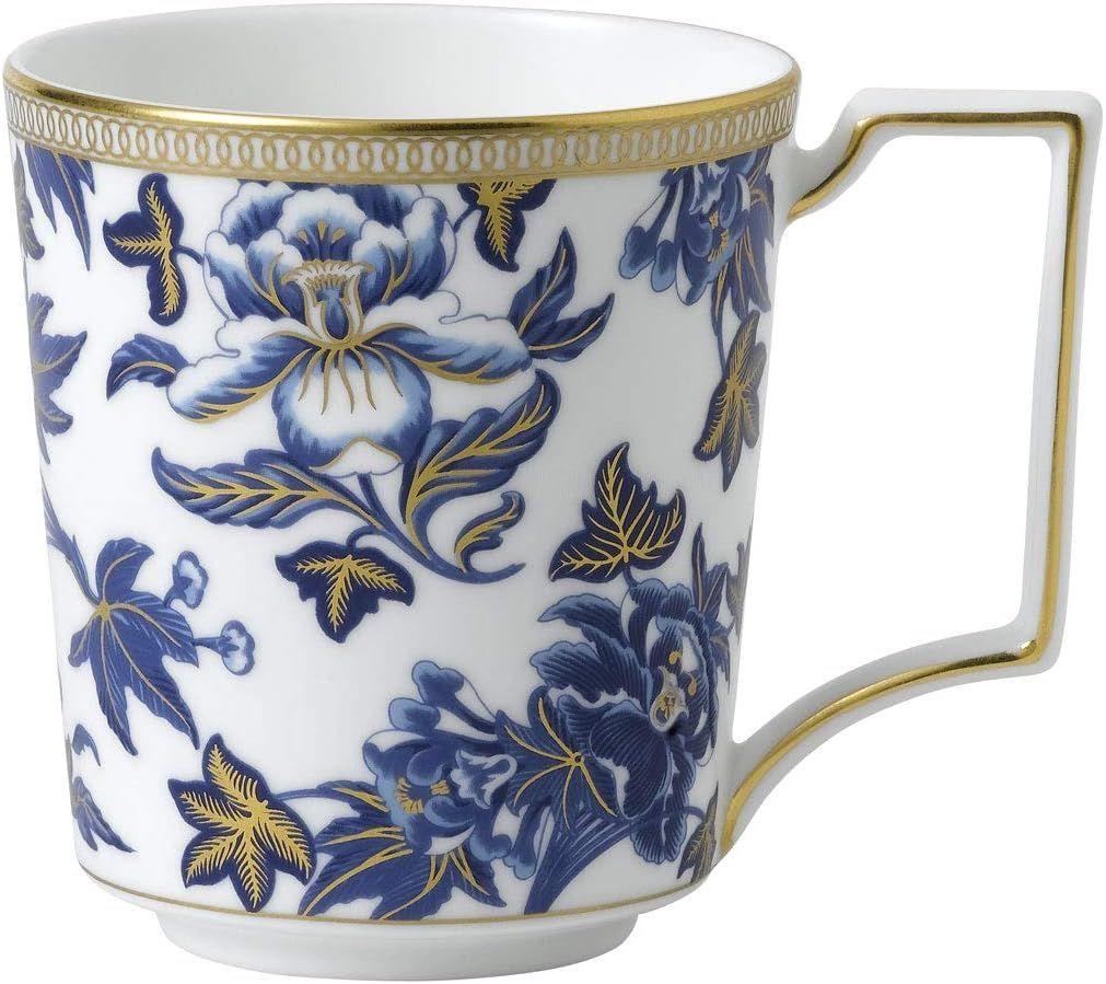 Blue and Gold Ceramic Hibiscus Mug 10 Oz