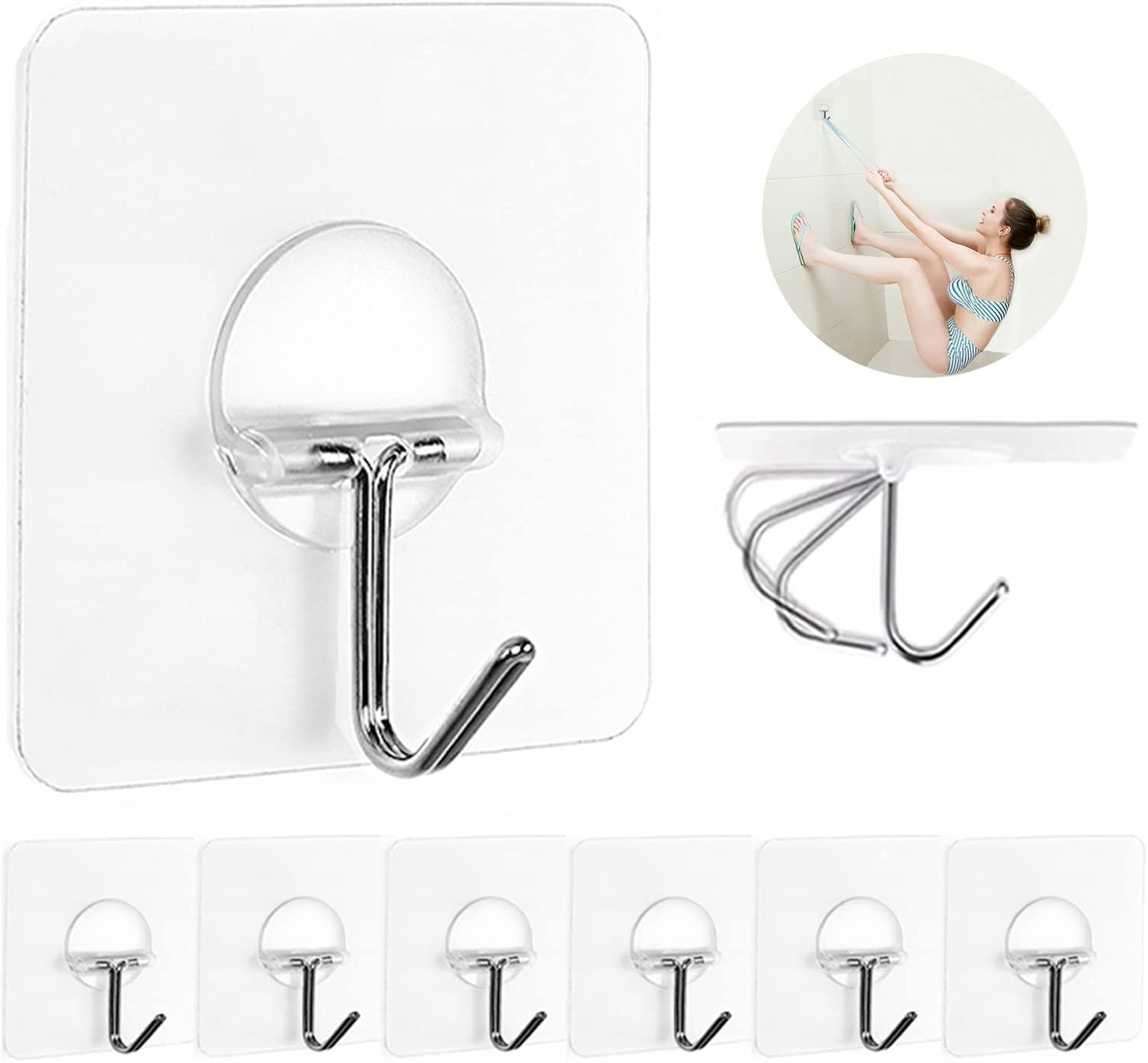 Transparent Heavy Duty Adhesive Wall Hooks, 8 Pack