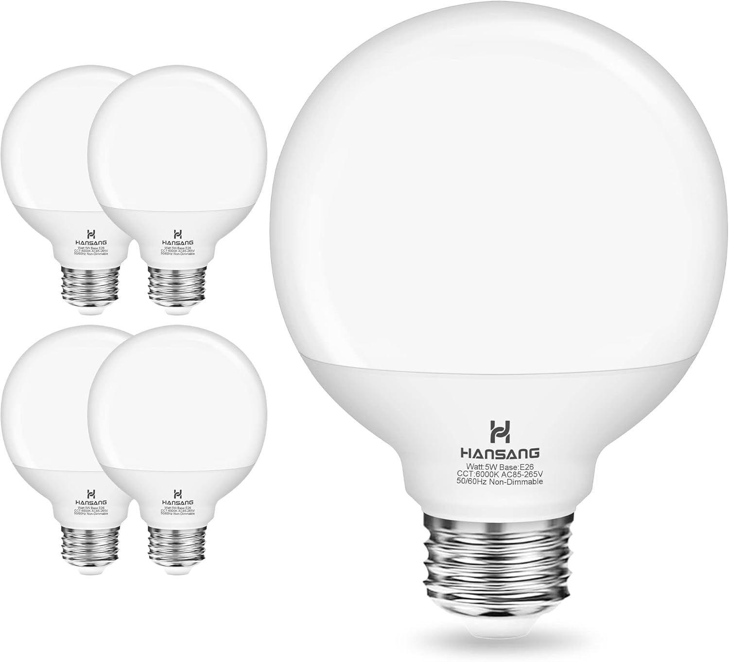 Hansang White G25 LED Globe Light Bulbs, 60W Equivalent