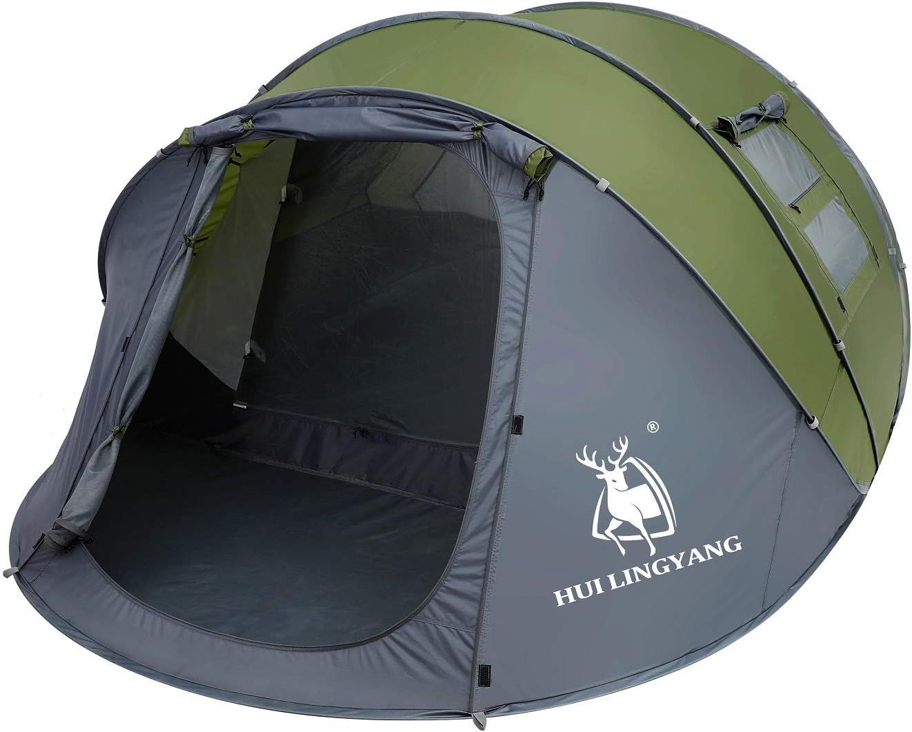 Green 6-Person Four-Season Pop-Up Camping Tent with Vestibule