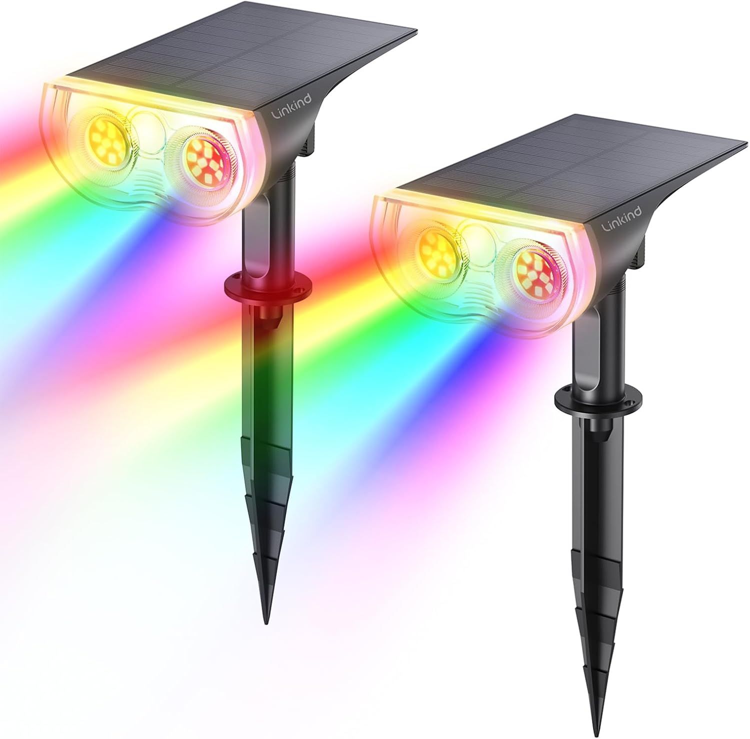 Multicolor LED Solar Pathway Spotlights with Adjustable Panels, 2-Pack