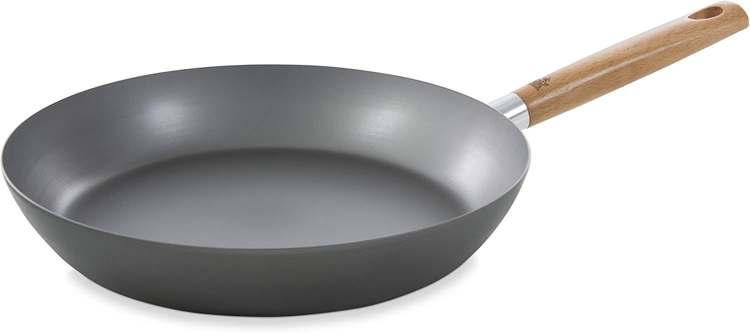 19'' Gray Carbon Steel Frying Pan with Wooden Handle