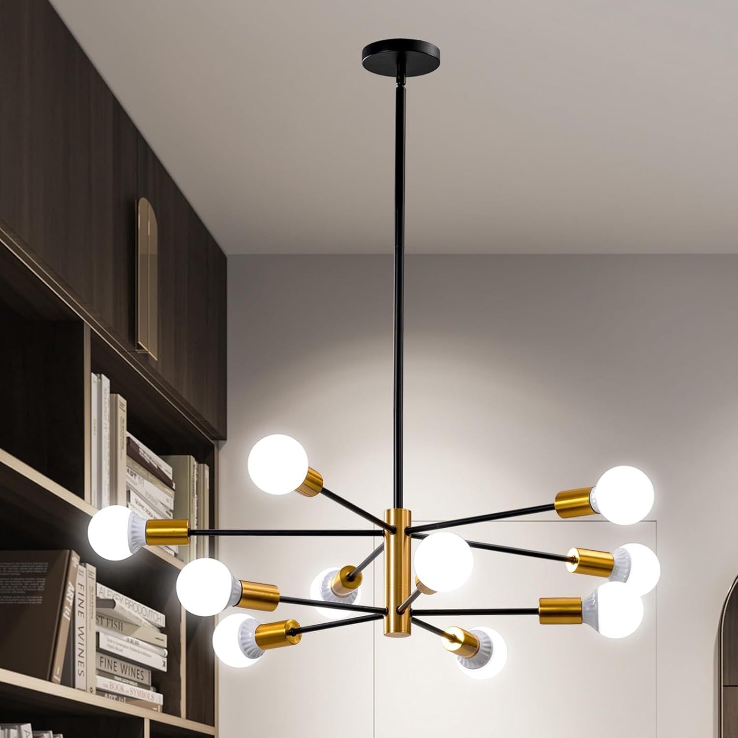 Black and Gold Metal 10-Light Sputnik Chandelier