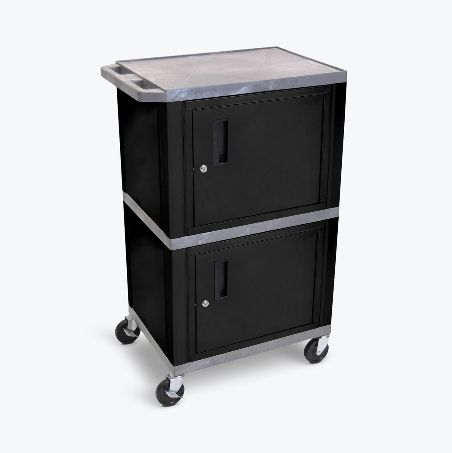 Black Double Cabinet AV Cart with Locking Casters