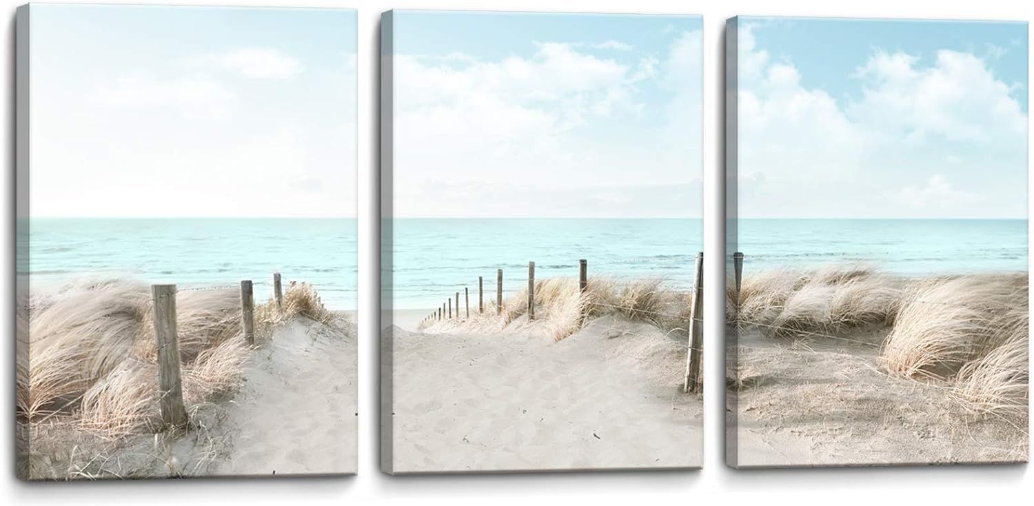 Three-Piece Coastal Beach Canvas Print Set with Frame