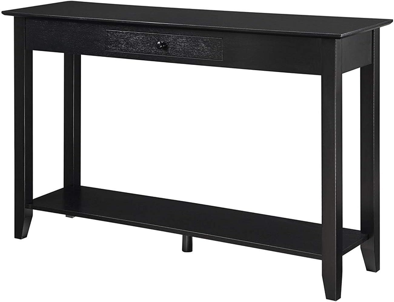 Black Wood Console Table with Drawer and Shelf