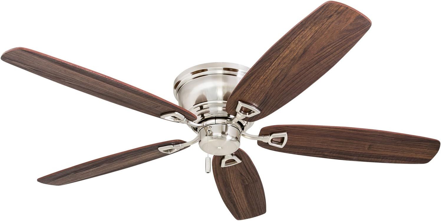 Brushed Nickel 52-Inch Flush Mount Ceiling Fan with Wood Blades