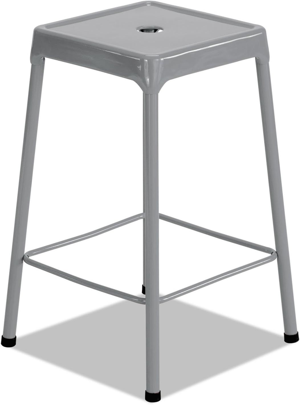 Silver Powder-Coated Steel Square Counter Stool with Footrest