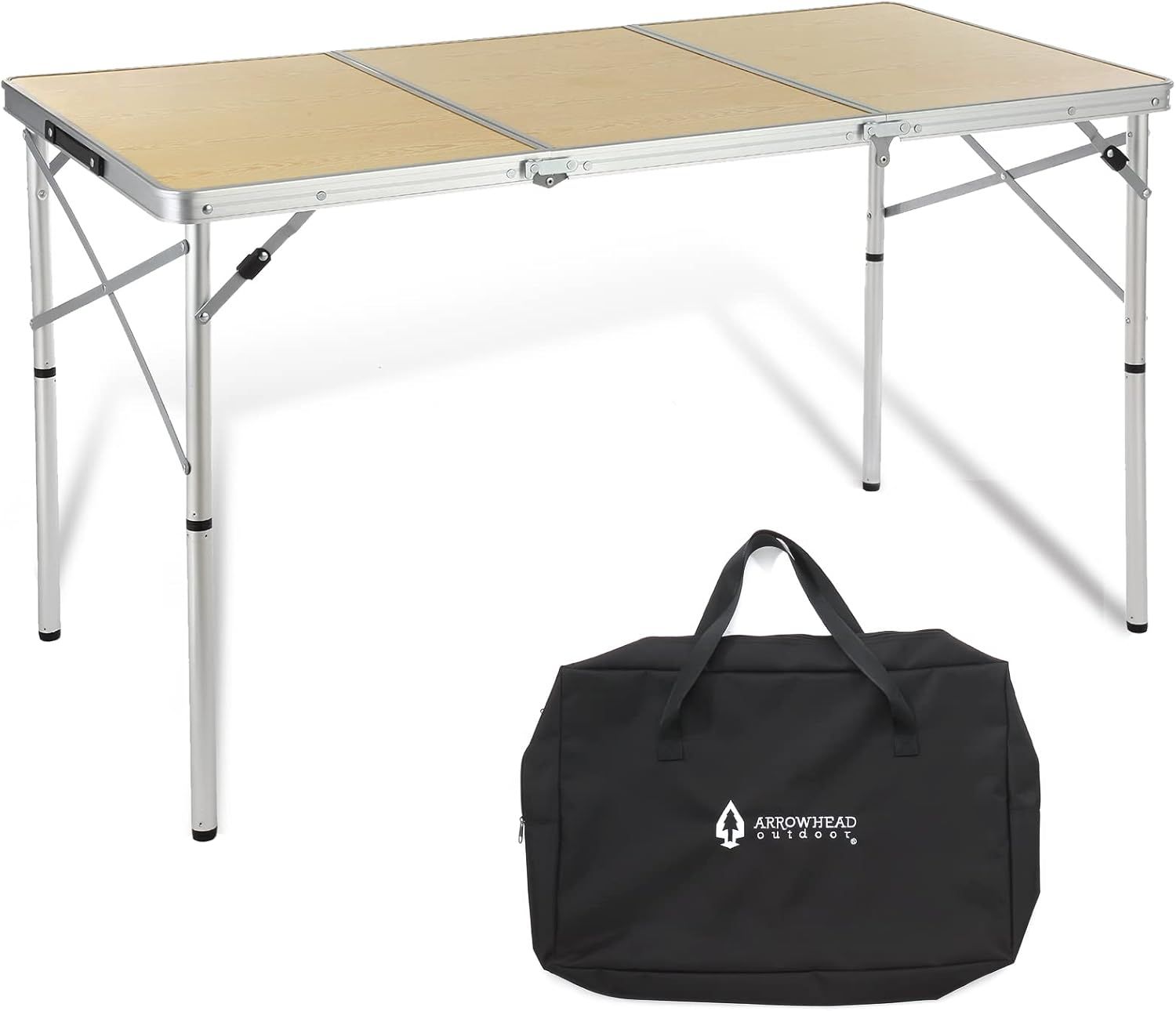 White Oak Aluminum Frame Folding Camping Table with Carrying Case