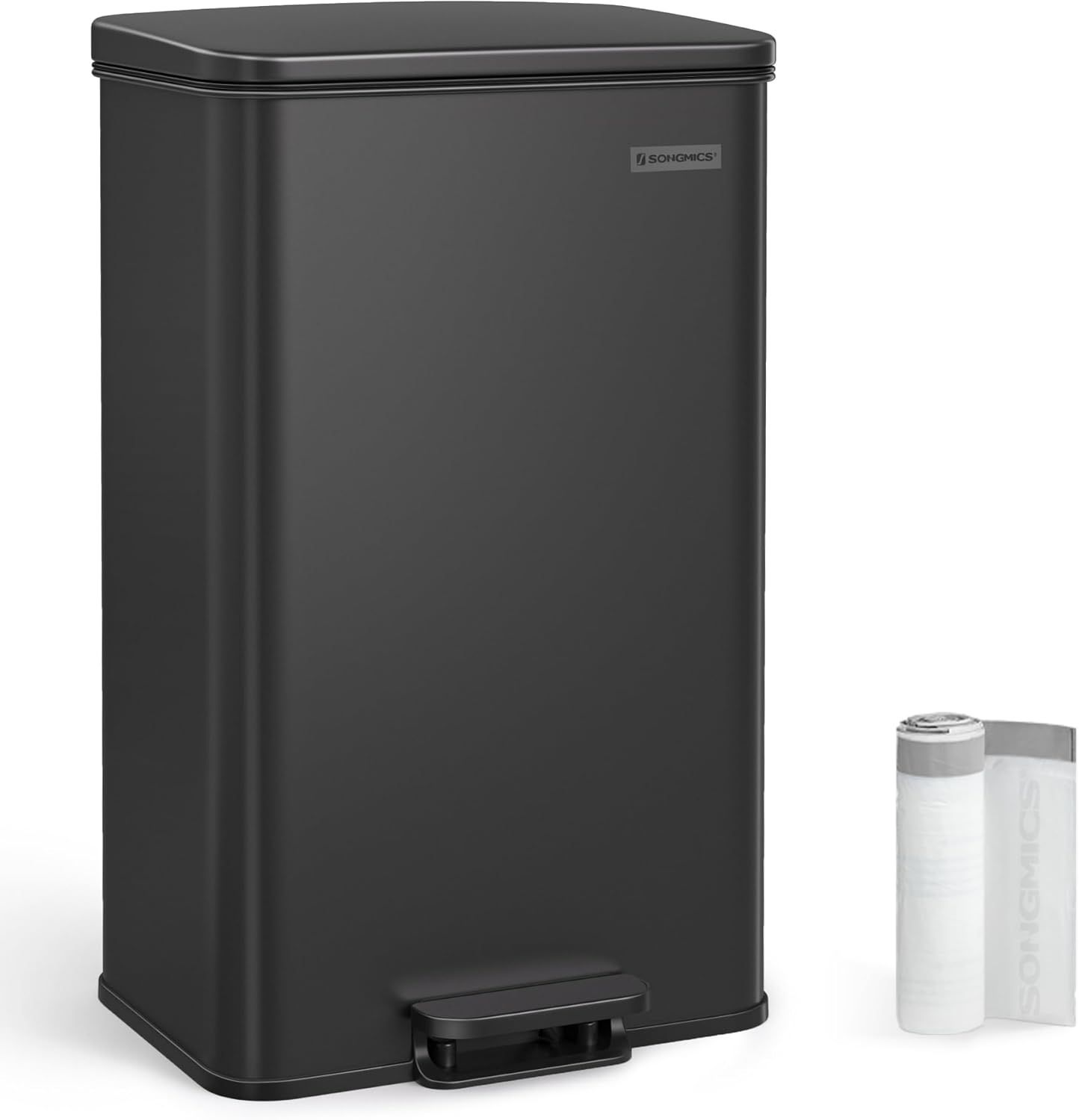 Black Stainless Steel Rectangular Pedal Trash Can with Soft Close Lid