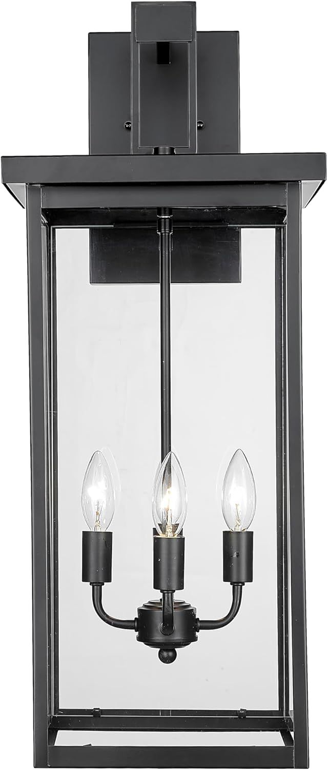 Black Steel 27" Outdoor Wall Sconce with Clear Glass Shade