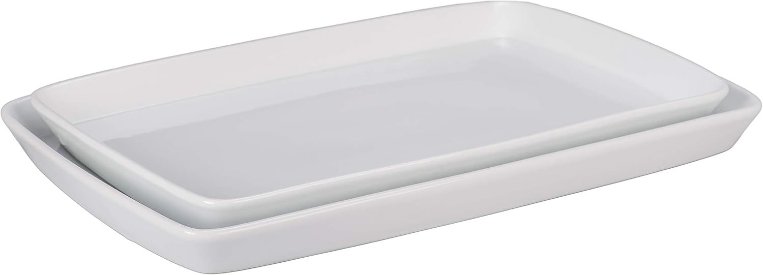 White Ceramic Rectangular Serving Platter, 18-Inch