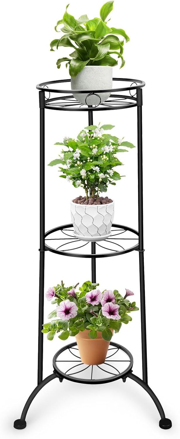 35-Inch Black Iron 3-Tier Heavy-Duty Plant Stand