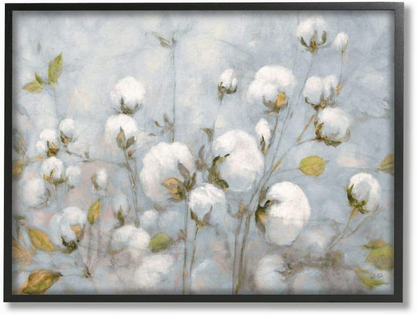 24" x 30" Neutral Blue and Green Cotton Field Canvas Print