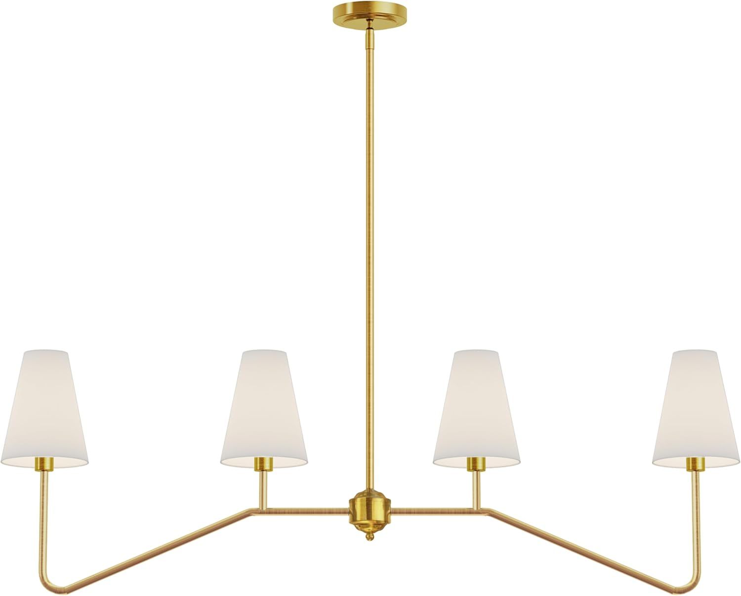 Gold Metal 4-Light Linear Chandelier with White Fabric Shades