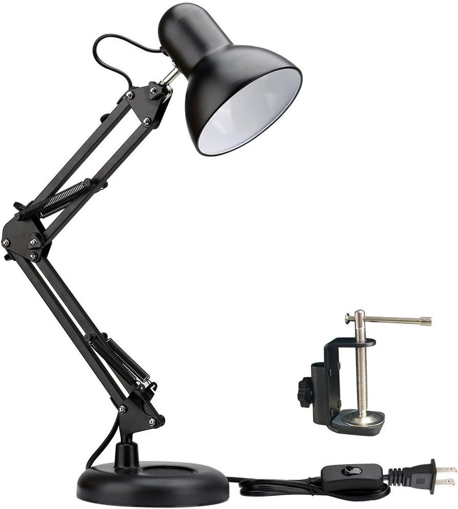 Black Adjustable Metal Clip-on Desk Lamp