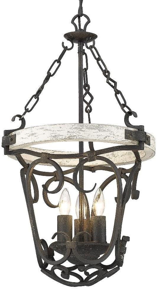 Antique Black Iron 3-Light Pendant with Glass