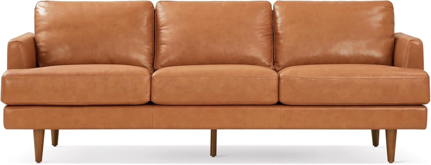 Grosseto Cognac Brown Leather 87" Sofa with Wood Legs