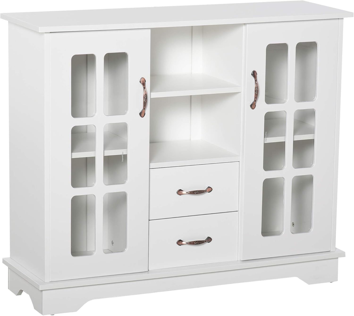 White MDF Sideboard Buffet Cabinet with Glass Doors and Drawers