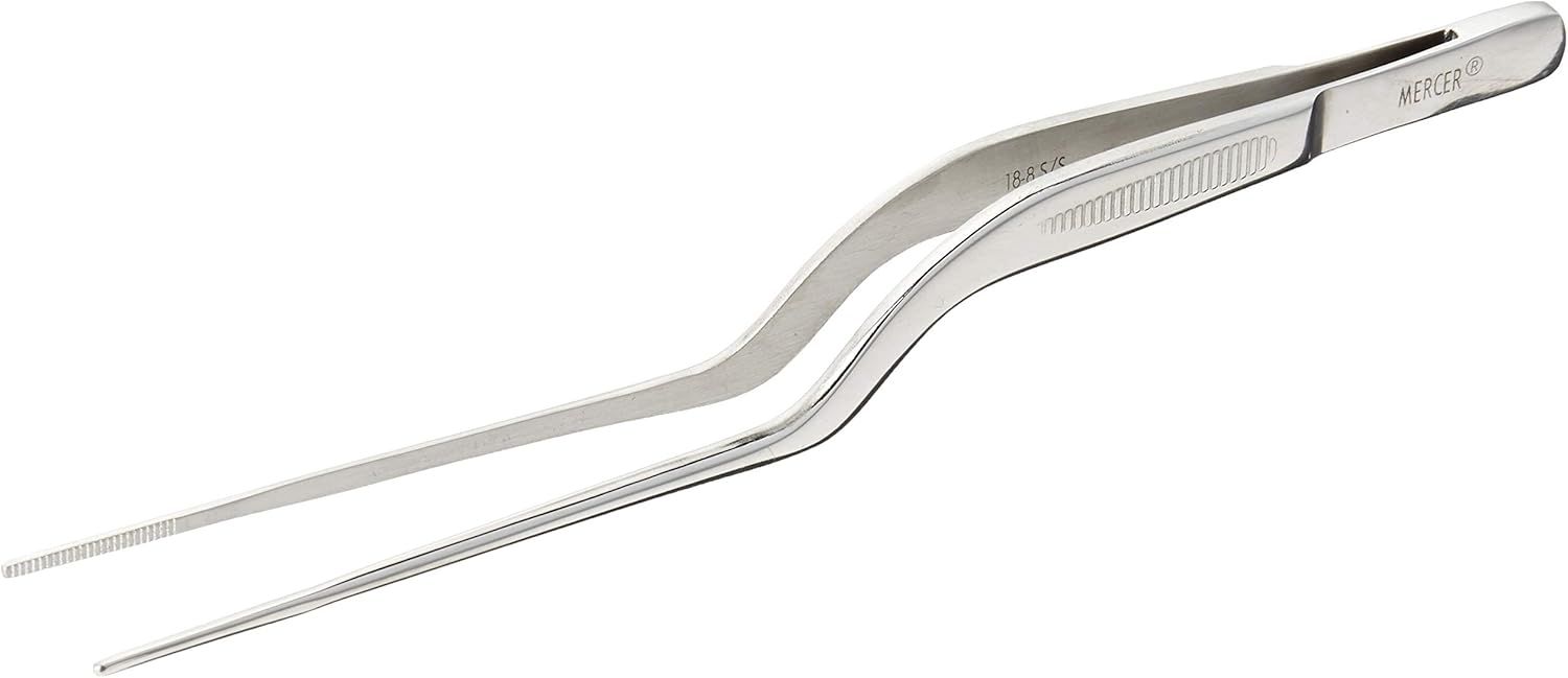 Mercer Stainless Steel Offset Chef Plating Tongs, 7.5 Inch