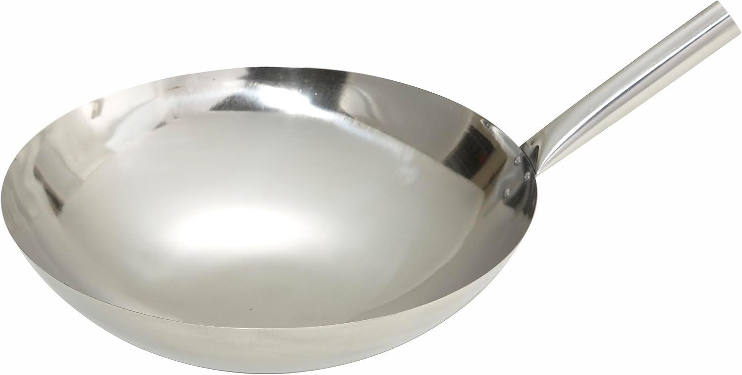 14-Inch Stainless Steel Chinese Wok with Metal Handle