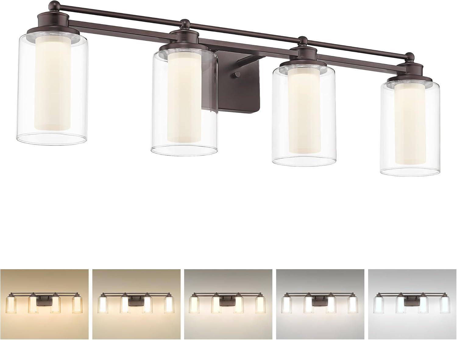 Oil Rubbed Bronze 4-Light Dimmable Vanity Fixture with Clear Glass Shades