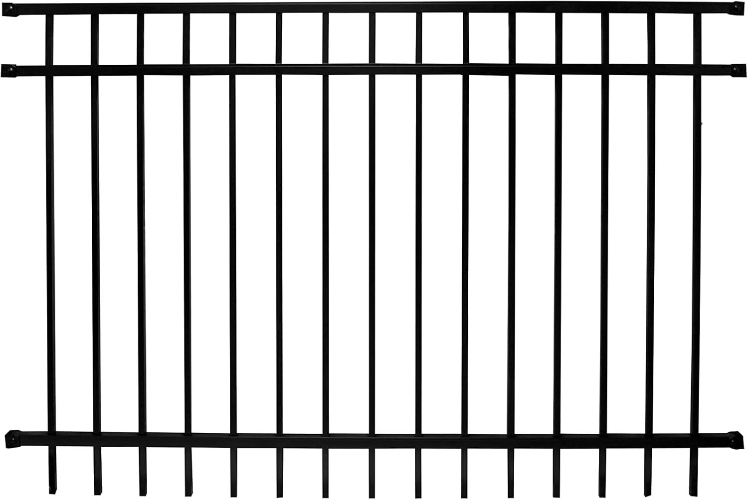 Black Aluminum Flat Top Ornamental Fence Panel 4' x 6'