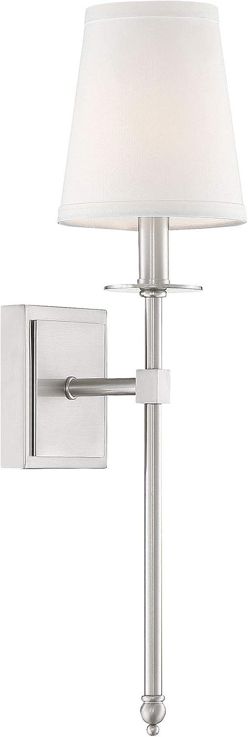 Sleek Satin Nickel 20" Monroe Wall Sconce with White Fabric Shade