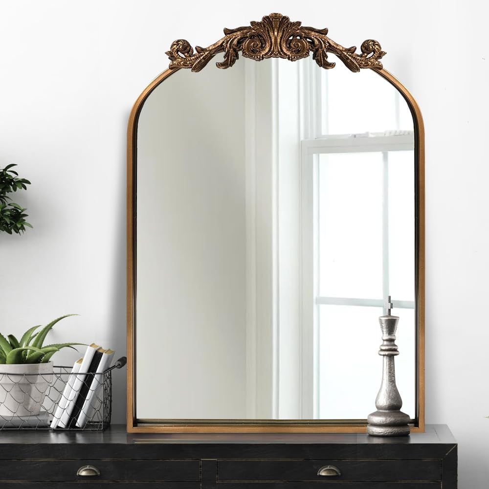 Victorian Arched Bronze and Gold Full Length Mirror