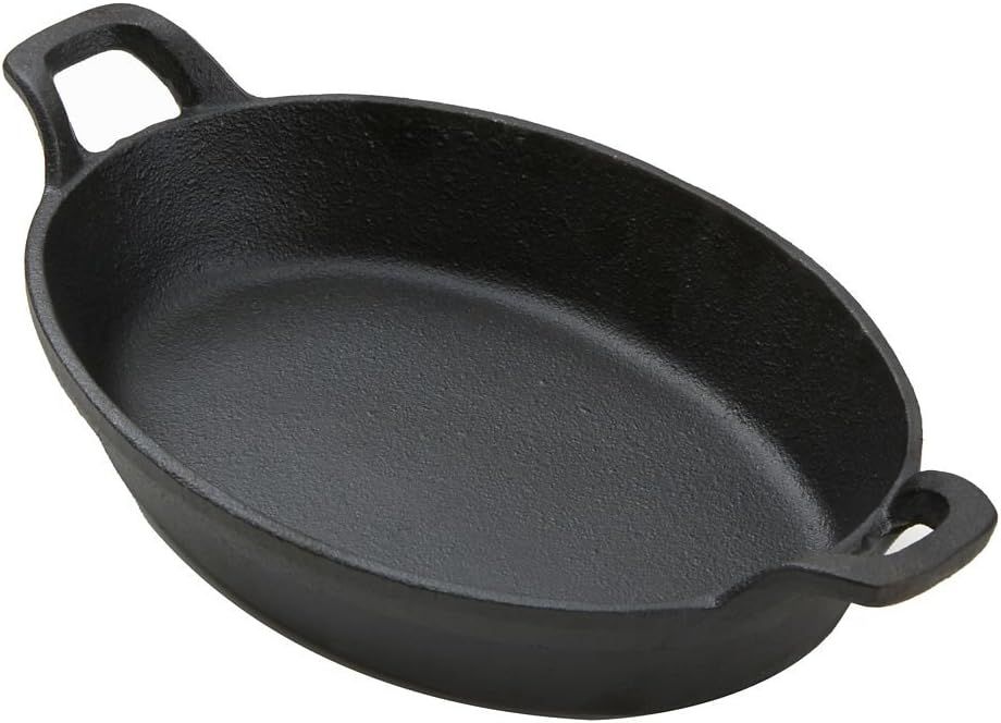 Black Cast Iron Oval Casserole Pan with Handles