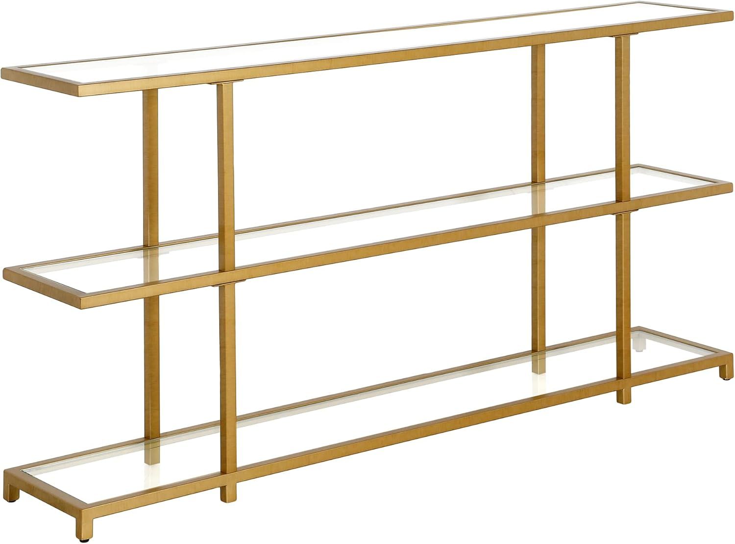 Greenwich Cantilevered Brass Console Table with Tempered Glass